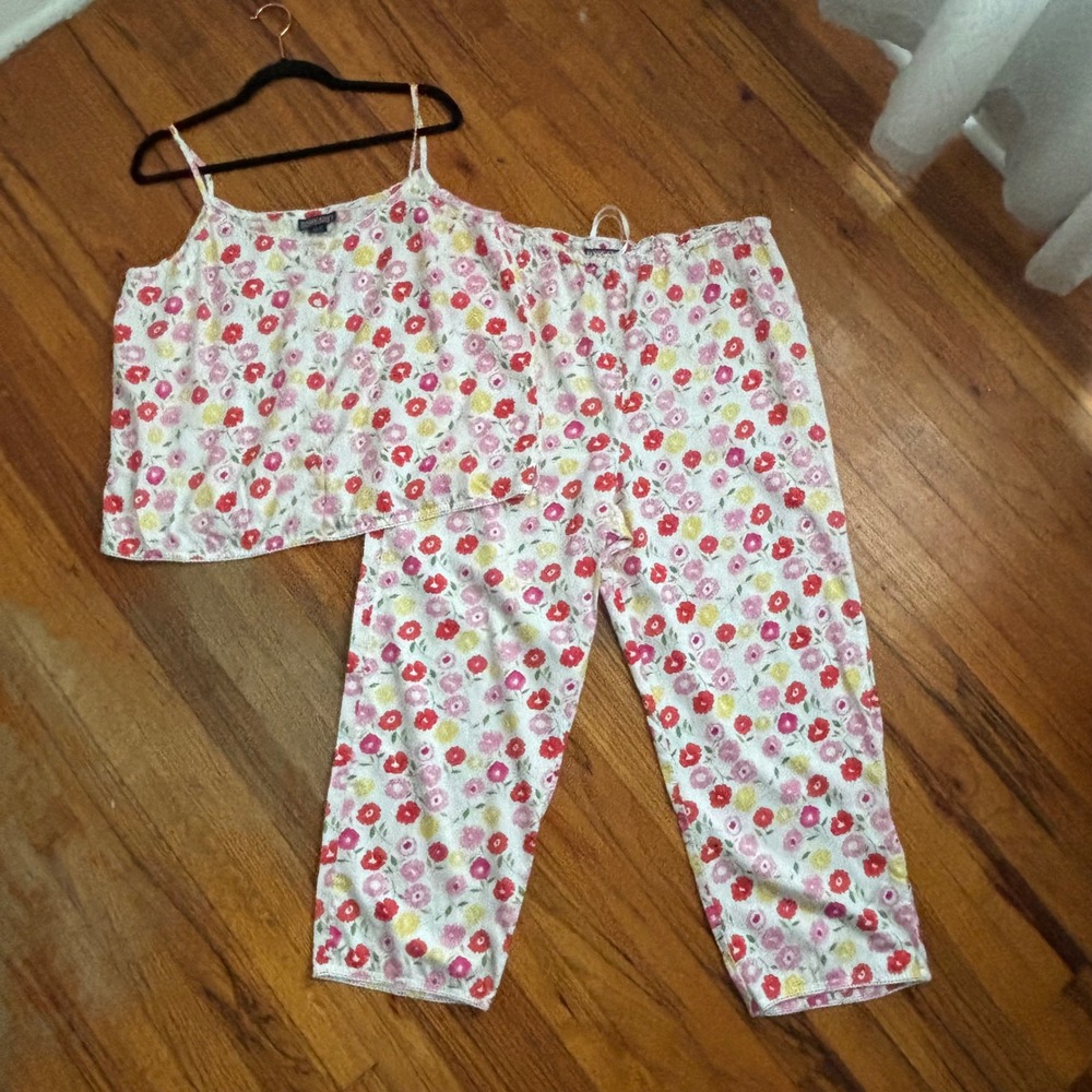 Lands End Pajama Set Floral Cottagecore Button Camisole Crop Pants Women L 14-16 - Picture 10 of 11